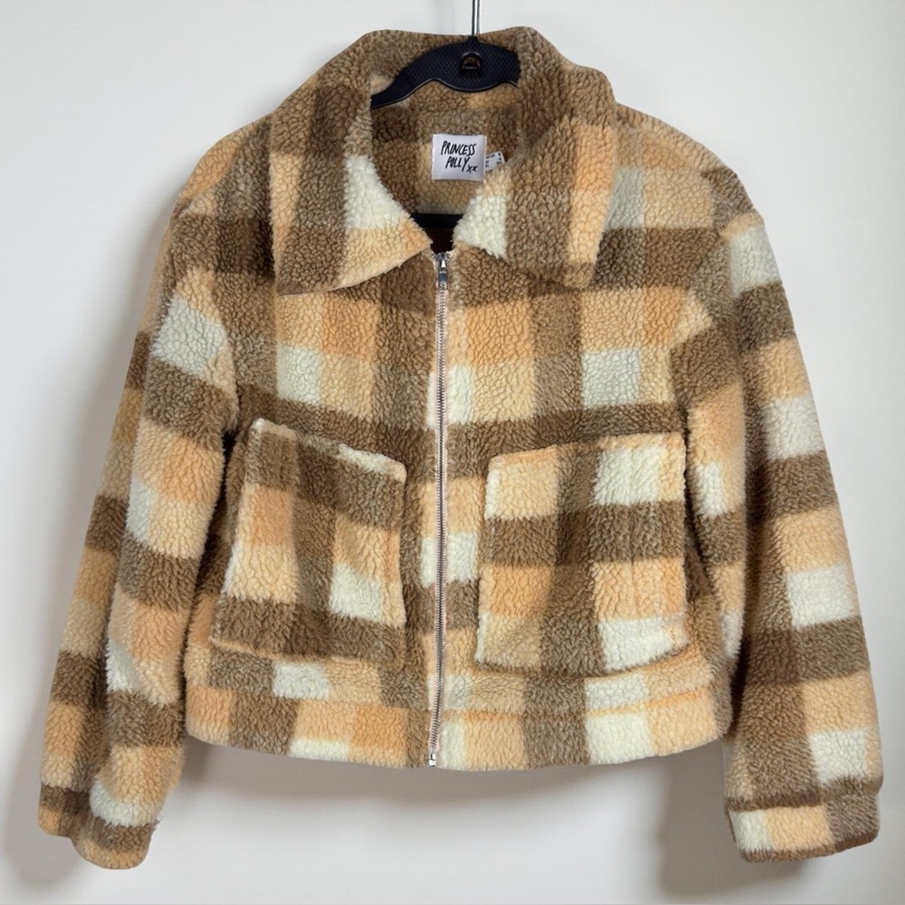 Princess Polly Doria Plaid Sherpa Cabincore Teddy Jacket - Picture 2 of 9
